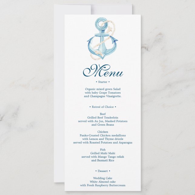 Nautical Navy Wedding Menu or Bridal Shower Invitation (Front)