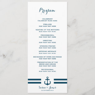 Nautical Navy Wedding Program Programme