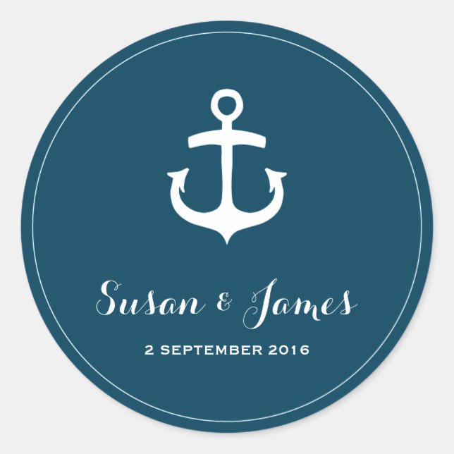 Nautical Navy Wedding Round Favour Sticker (Front)