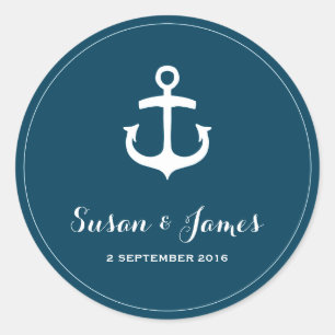Nautical Navy Wedding Round Favour Sticker