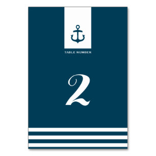Nautical Navy Wedding Table Number - 3.5" x 5"
