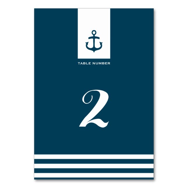 Nautical Navy Wedding Table Number - 3.5" x 5" (Front)