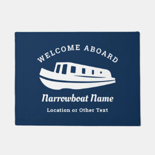 Nautical Navy Welcome Aboard Narrowboat Name Doormat