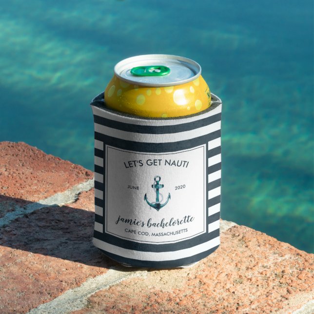 Nautical Navy & White Bachelorette Personalised Can Cooler (In Situ Pool)