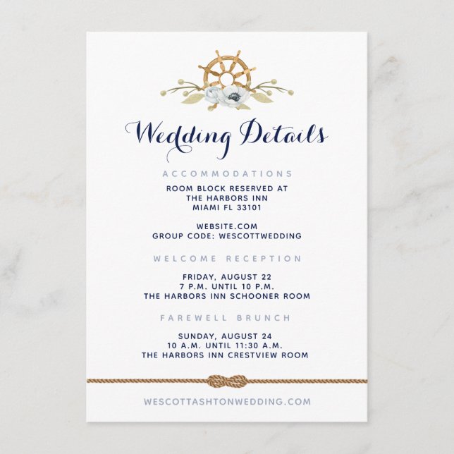 Nautical Navy & White Infinity Wedding Details Enclosure Card (Front)