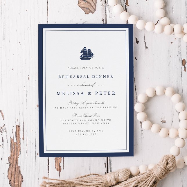 Nautical Navy & White Rehearsal Dinner Invitation (Creator Uploaded)