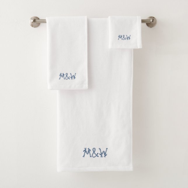 Nautical navy white sailing rope custom monogram bath towel set (Insitu)