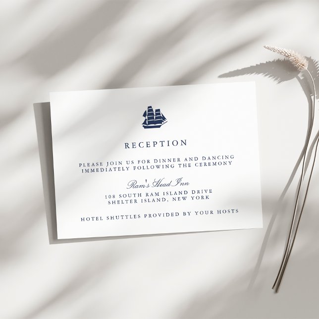 Nautical Navy & White Ship Wedding Reception Enclosure Card (Creator Uploaded)