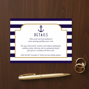 Nautical Navy & White Stripe Anchor Wedding Detail Enclosure Card