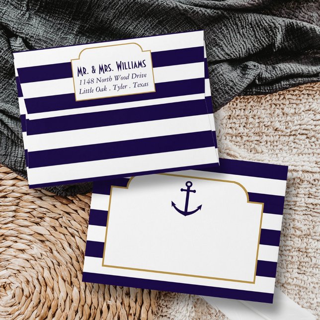 Nautical Navy & White Stripe Anchor Wedding Envelopes (Creator Uploaded)