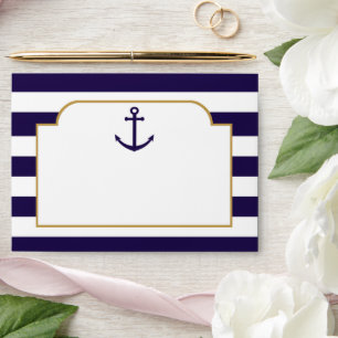 Nautical Navy & White Stripe Anchor Wedding Envelopes