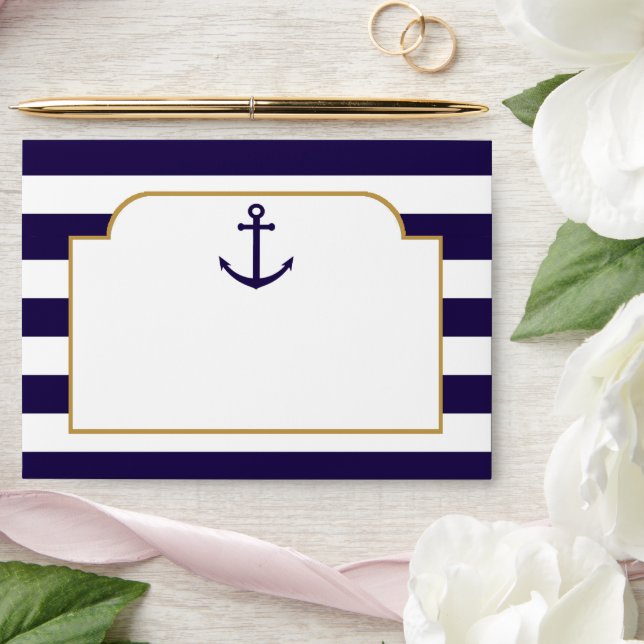 Nautical Navy & White Stripe Anchor Wedding Envelopes (Wedding)