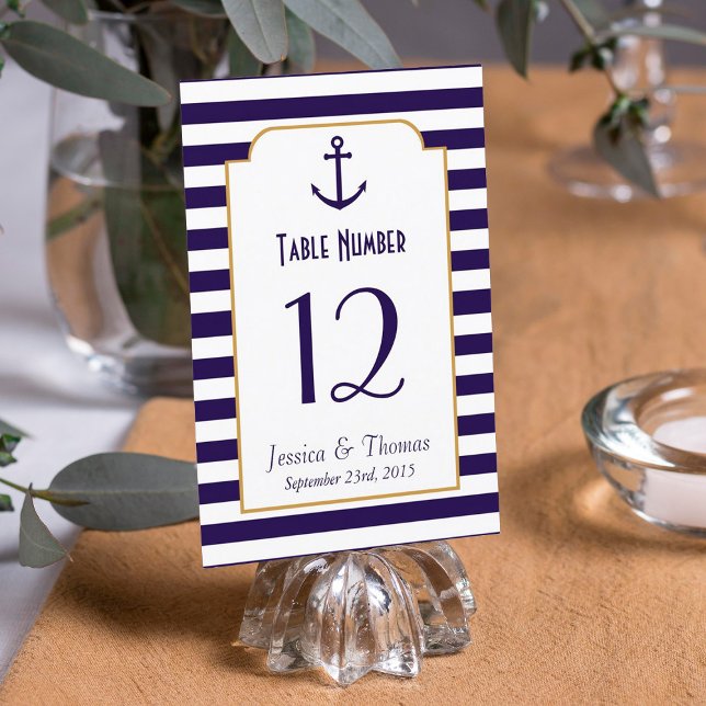 Nautical Navy & White Stripe Anchor Wedding Invitation (Creator Uploaded)