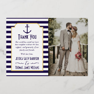 Nautical Navy & White Stripe Anchor Wedding Photo