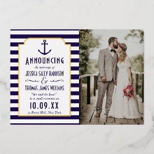 Nautical Navy & White Stripe Anchor Wedding Photo