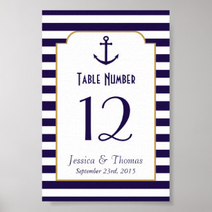 Nautical Navy & White Stripe Anchor Wedding Poster