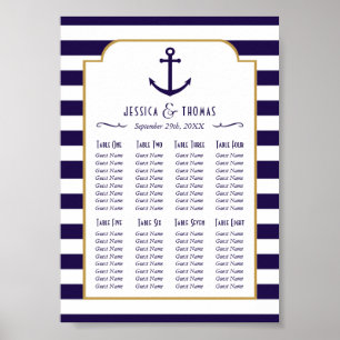 Nautical Navy & White Stripe Anchor Wedding Poster