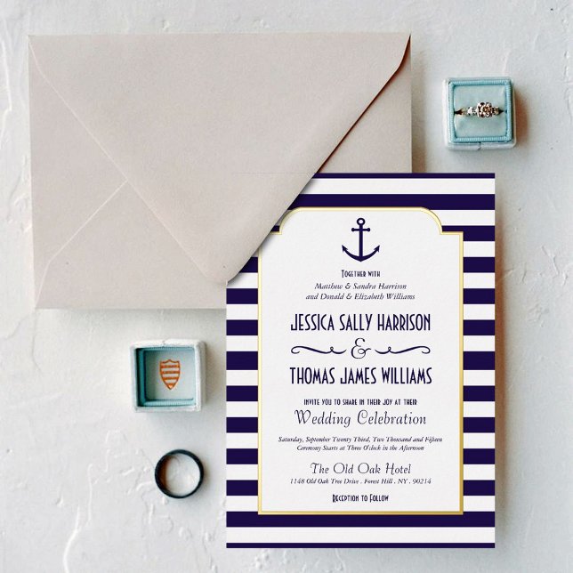 Nautical Navy & White Stripe Anchor Wedding Real F (Creator Uploaded)