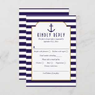 Nautical Navy & White Stripe Anchor Wedding RSVP