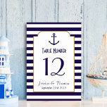 Nautical Navy & White Stripe Anchor Wedding Table Number<br><div class="desc">Nautical Navy & White Stripe Anchor Wedding Table Number Cards.

*** HOW TO ORDER ***
Please customise and add each table number card to your cart,  one by one. Zazzle does not currently have a system to allow any customisation of the products after an order has been placed.</div>
