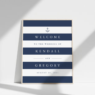 Nautical Navy & White Stripe Wedding Welcome Sign