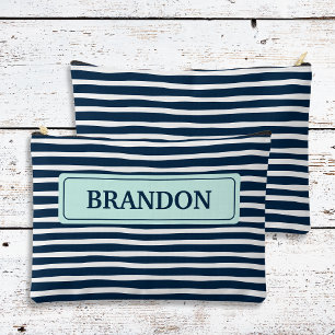 Nautical Navy & White Stripes Bachelor Party Favor Accessory Pouch