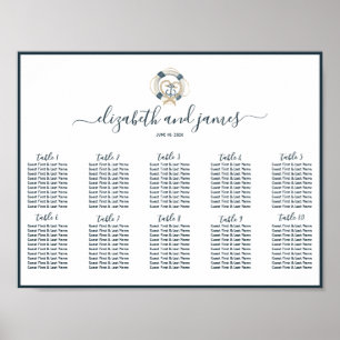 Nautical Navy & White Wedding Table Seating Poster