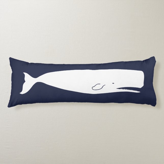 Nautical Navy White Whale & Navy Blue Body Cushion (Front)