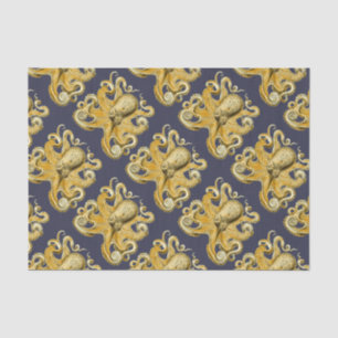 Nautical Navy & Yellow Vintage Octopus Tissue Paper