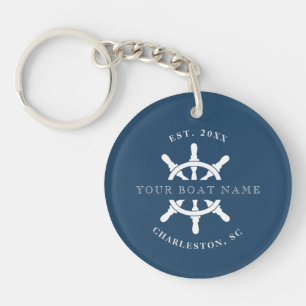 Nautical Navy Your Boat name Key Ring