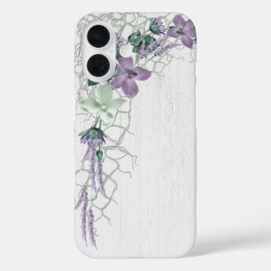 Nautical Net and Flowers On Whitewashed Wood iPhone 16 Case