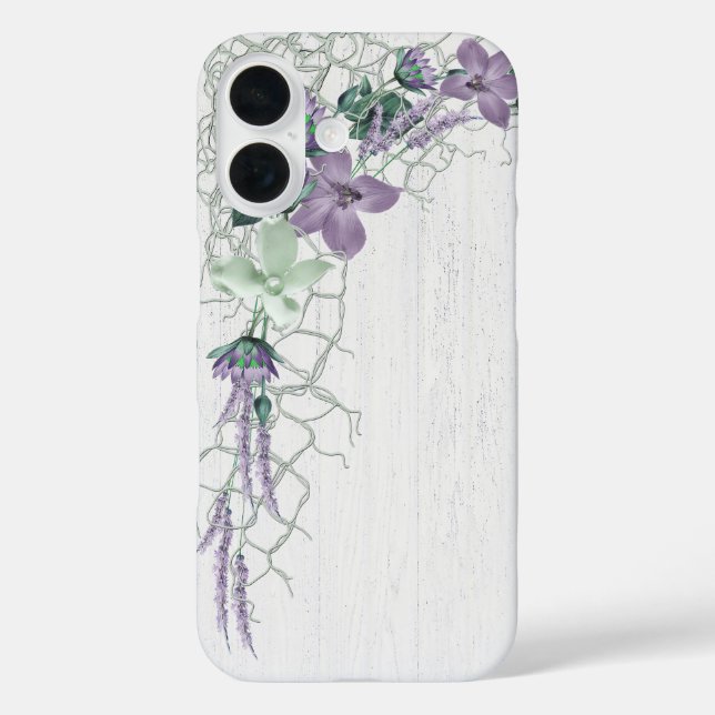 Nautical Net and Flowers On Whitewashed Wood Case-Mate iPhone Case (Back)