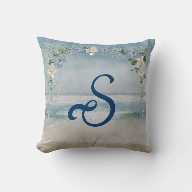 Nautical Net and Flowers With Monogram Cushion (Front)