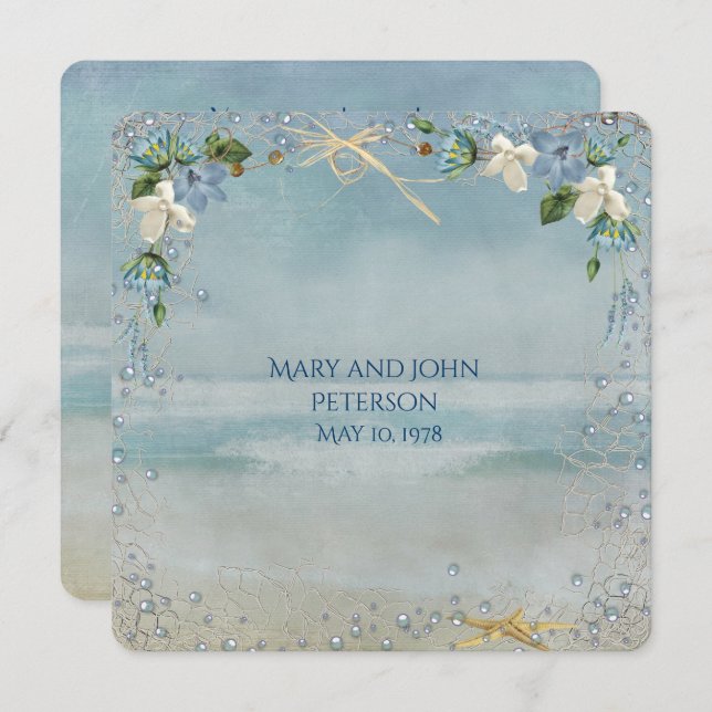 Nautical netting with starfish Vow Renewal Invitation (Front/Back)