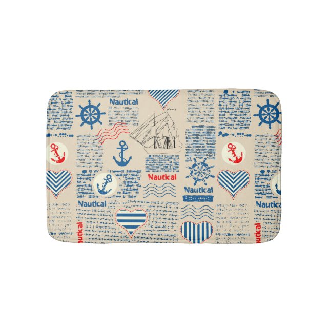 Nautical Newspaper Pattern Bath Mat (Front)