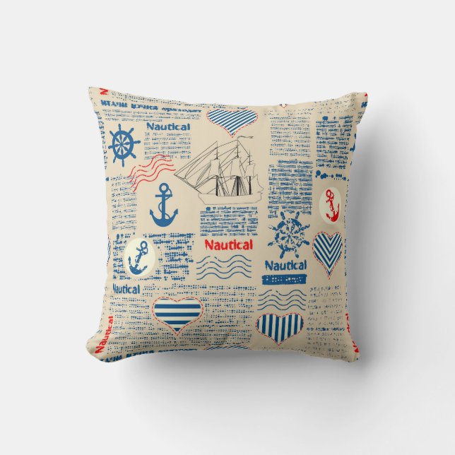 Nautical Newspaper Pattern Cushion (Front)