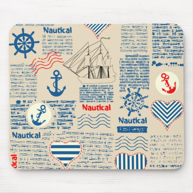 Nautical Newspaper Pattern Mouse Mat (Front)