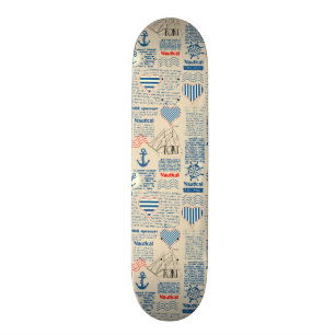 Nautical Newspaper Pattern Skateboard