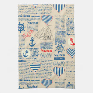 Nautical Newspaper Pattern Tea Towel