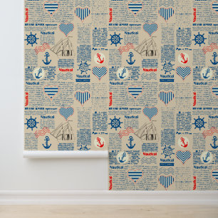 Nautical Newspaper Pattern Wallpaper