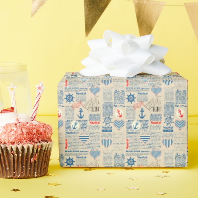 Nautical Newspaper Pattern Wrapping Paper (Birthday Party)