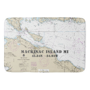 Nautical North Michigan Longitude Latitude Chart Bath Mat