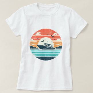 Nautical Nostalgia Vintage Sunset Motorboat T-Shirt