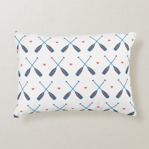 Nautical Oars Hearts Blue White Accent Pillow