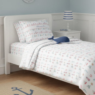 Nautical Ocean Animals Boat and Lighthouse Pillowcase