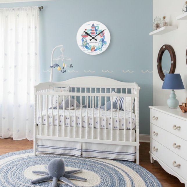 Nautical Ocean Animals Boat and Lighthouse Round Clock (Creator Uploaded)