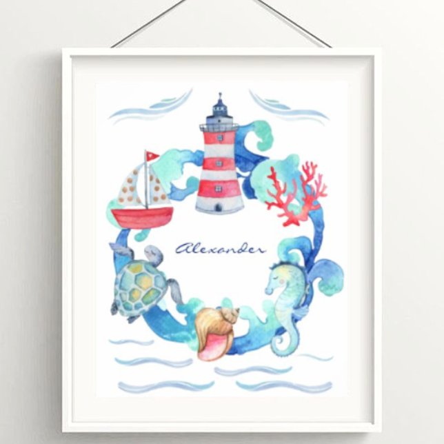 Nautical Ocean Animals Boat Nursery Decor Poster (Creator Uploaded)