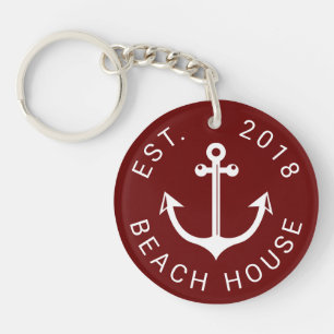 Nautical Ocean Beach House   Your Text Key Ring
