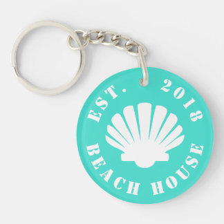 Nautical Ocean Beach House | Your Text Key Ring