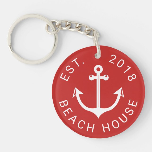 Nautical Ocean Beach House | Your Text Key Ring (Front)